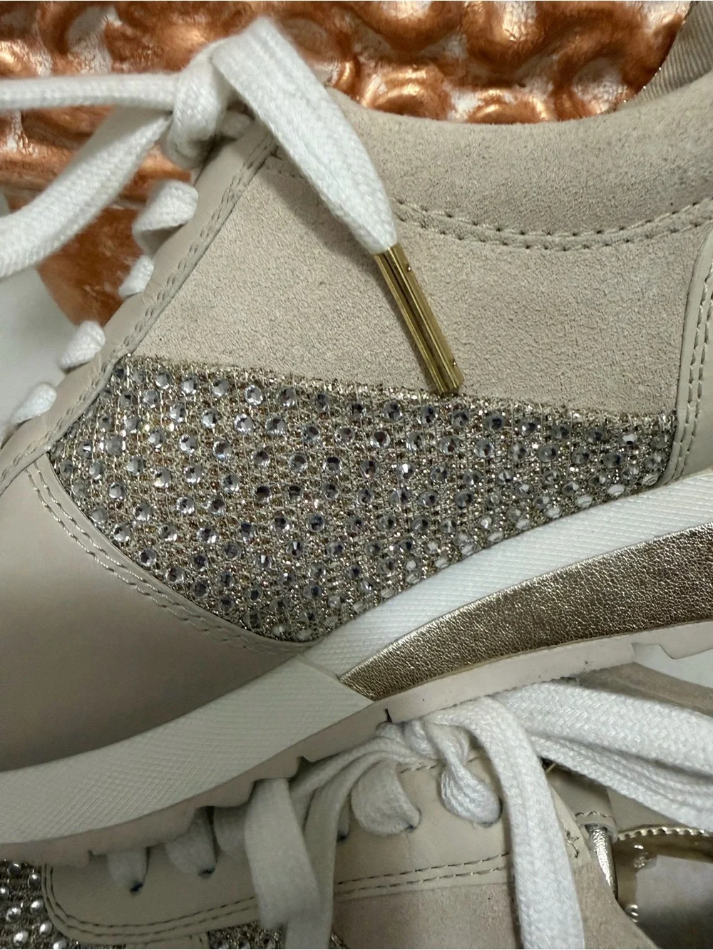 Michael Kors Beige and Gold Crystal-Embellished Sneakers